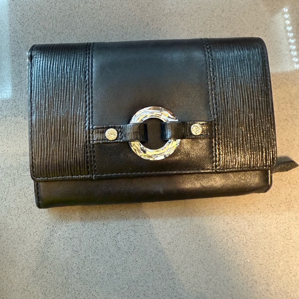 Swarovski Black Leather Wallet with Silver Accents
